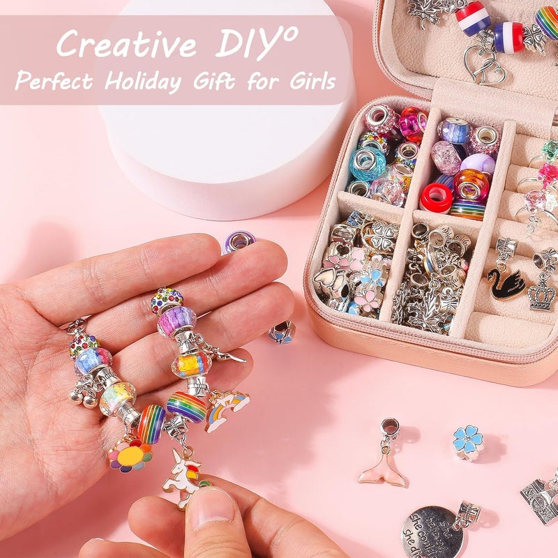 UFU Charm Bracelet Making Kit, 95Pcs Jewelry Making Kit Craft Gift for Girls 5 6 7 8-12, A Sweet Birthday Gift to Inspire Imagination & Creativity, with Portable Jewelry Box - Image 2